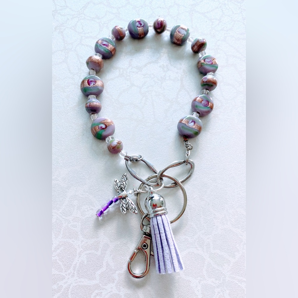 Elegant Beaded Cell Phone Wristlet with Dragonfly Charm